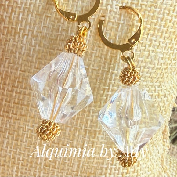 Alquimia Jewelry - Clear Faceted Statement Earrings with Gold Accents
